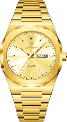 Imagen del producto de Reloj de cuarzo para hombre, con correa de acero inoxidable, indicador de fecha y día de la semana, manecillas luminosas, resistente al agua hasta 30 metros, elegante reloj de pulsera para uso diario y formal