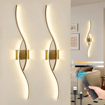 Produktbild von 2 Stück LED Wandleuchte Innen Modern Dimmbar 3 Farbtemperaturen Wiederaufladbar Wandlampe mit Fernbedienung