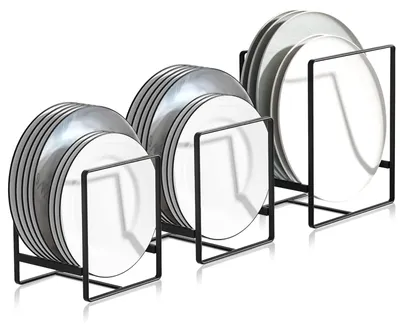 3er-Set Tellerhalter Metall, Antirutsch, Schwarz
