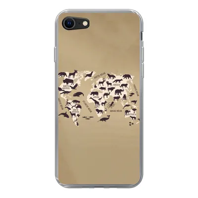 Produktbild von MuchoWow® Handyhülle Schutzhülle Hülle für iPhone SE 2020 Weltkarte - Tiere - Braun Silikon Softcase Handy Hülle - Kartenbesitzer