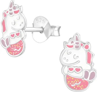 Produktbild von Kinderohrstecker: Mädchen Ohrringe Silber „Einhorn mit Glitzer“