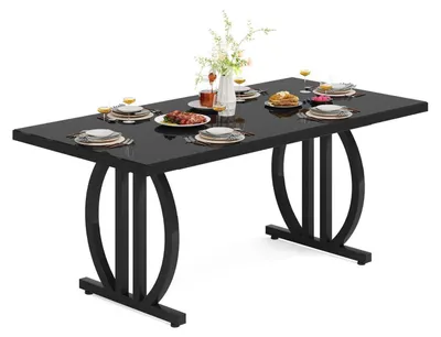 Productafbeelding van Eettafel, rechthoekig, 160x80 cm, zwart, metalen frame, geschikt voor 4-6 personen, industriële stijl