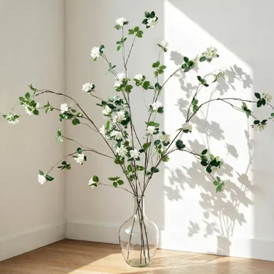 Image de Plantes artificielles de 115 cm - Plantes vertes artificielles - Fleurs blanches - Feuilles de figuier - Durables - Faciles à entretenir - Plantes artificielles