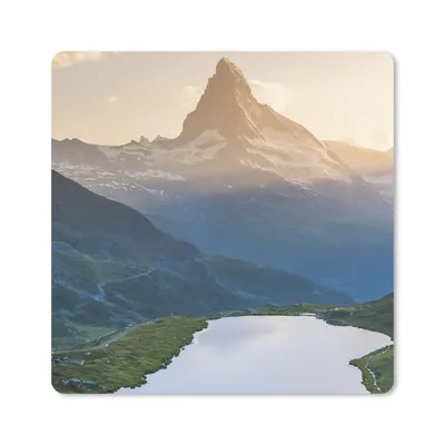 Produktbild von MuchoWow® Mauspad Mousepad Matterhorn und Stellisee bei Sonnenuntergang im Wallis, Schweiz 30x30 cm - Mousepads - Maus Mat - Pad - Mausunterlage - Gaming