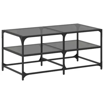 Zdjęcie produktu dla Stolik Kawowy Z Czarnym, Szklanym Blatem, 98,5X50X45 Cm, Stal