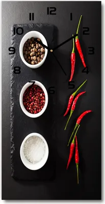 Produktbild von Wanduhr aus Glas – 30x60 cm - Glasbild - Glasuhr - Gehärtetes Glas -Gewürze und Paprika