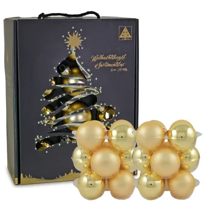 Produktbild von Riffelmacher Glas Weihnachtskugeln im Koffer 26250 | 24 Stück | Ø 6 cm - Gold