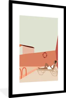 Produktbild von MuchoWow® MuchoWow® Gerahmtes Poster Frauen - Strandkorb - Pool - Sommer 60x90 cm - Poster mit zchwarzem Bilderrahmen - Dekoration - Wandposter Wohnzimmer - Hochwertig