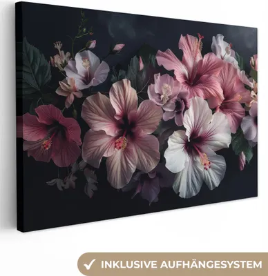 Produktbild von MuchoWow® - Leinwandbilder - Blumen - Hibiskus - Rosa - Modern, Wandbild, Wanddeko Bilder Wohnzimmer, 90x60 cm