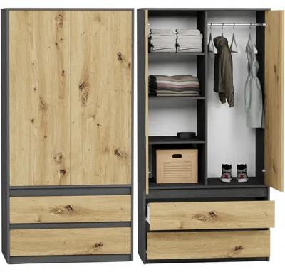 Obrázek produktu pro Skříň šatna 90 cm 2 dveře 2 zásuvky FRAMIRE B-9TIP antracytmixartisan