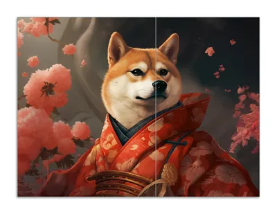 Produktbild von Wallario Herdabdeckplatte aus Glas, Größe 70 x 52 cm 2-teilig, Motiv Samurai Shiba