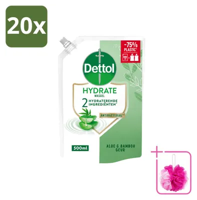 Productafbeelding van 20 x Dettol Handzeep Navullingen Hydrate - Aloë Vera & Bamboe - 500 ml - Voordeelverpakking - 20 stuks