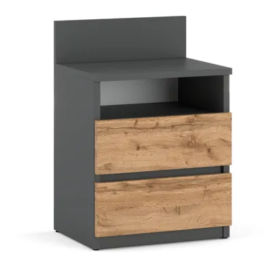 Produktbild von Nachttisch 40x59x32cm - Nachttischschrank für Schlafzimmer - Nachtkommode mit Schubladen - Beistellschrank - Schlafzimmer Nachttisch Grau Eiche Wotan