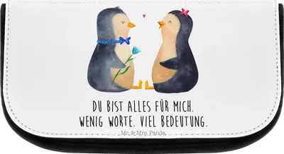 Produktbild von Mr. & Mrs. Panda Kulturtasche Pinguin Pärchen - Weiß - Geschenk, Pinguine, Verlobung, Liebe, Kosmetiktasche, kulturtäschchen, Organizer, Hochzeit, Schminktasche