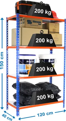 Obrázok produktu pre Kovový regál SIMONCLICK MEGAPLUS 4/400 1500 BLARA/ZINCED