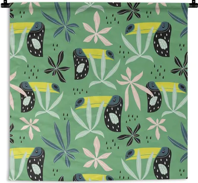 Produktbild von MuchoWow® Wandteppich Wandbehang Tukan - Pflanzen - Grün 150x150 cm Tapisserie Dekoration Wandtuch - Wohnaccessoires - Modernes