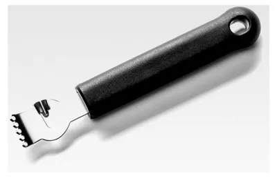 Produktbild von Zitronenschaber mit Kanneliermesser aus rostfreiem Edelstahl und Kunststoff in Schwarz und Rot