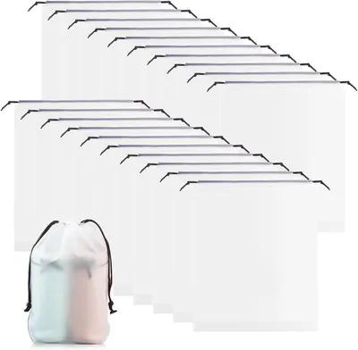 Image de 20 sacs de rangement, imperméables, transparents, avec cordon de serrage, pour vêtements et chaussures