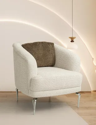 Immagine prodotto di Elegante poltrona imbottita beige per soggiorno, monoposto, con piedini in metallo