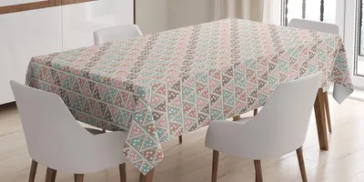 Produktbild von ABAKUHAUS Abstrakt Tischdecke, Pastell Dreiecke mit Tupfen Muster Bohemian Inspirations Geometric Design, 140 x 170 cm, Mehrfarbig