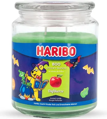 Produktbild von Haribo™ Duftkerze Boo, 2 Dochte, HxD: 13 x 10 cm, 100h Brenndauer, Kerze im Glas, Birne, Apfel & Vanille, grün