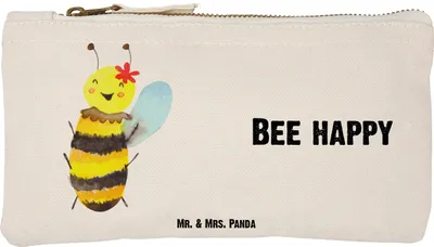 Produktbild von Mr. & Mrs. Panda kosmetiktäschchen Biene Happy Größe S Klein - Weiß - Geschenk, Täschchen, Pouch, Kulturbeutel, Kosmetiktasche, Waschbeutel