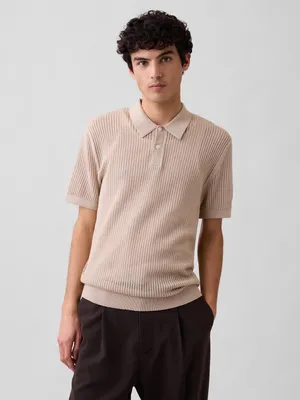 Produktbild von GAP Herren Poloshirt aus luftigem Baumwollstrick, gehäkelt, Kurzarm, Größe S