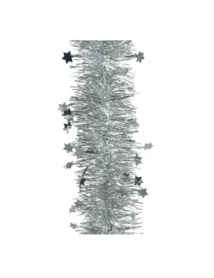 Produktbild von Weihnachtsgirlande Lametta mit Sternen 9cm x 2,7m - Silber