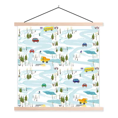Produktbild von MuchoWow® Textilposter Eis - Schnee - Auto - Kinder 120x120 cm mit holzfarbenen Rahmen - Textil-Poster