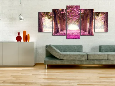 Produktbild von Akustikbild Blumen Bäume 200x100 cm Bilder Akustikschaum Hochleistungsschallabsorber Schallschutz Leinwand 5 tlg Wandbild Raumakustik Schalldämmung c-A-0039-b-p