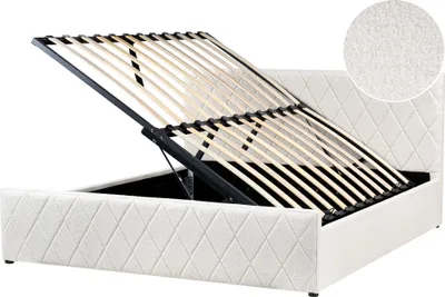 Zdjęcie produktu dla BELIANI Łóżko z pojemnikiem złamana biel boucle 180 x 200 cm rama ze stelażem pikowane wezgłowie