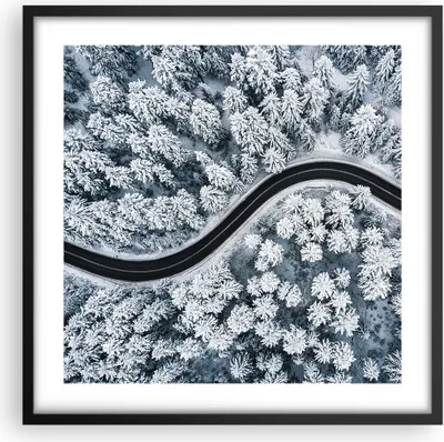 Produktbild von Gerahmtes Poster - Schwarzer Rahmen - Wald Winter Straße - 50x50 cm - Wand Bild - Wanddeko - Wandbilder - Kunstposter - Wandposter - Bilderrahmen - Bilder - Kunstdruck - P2BAC50x50-5010