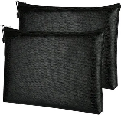 Obrázek produktu pro Ohnivzdorné pouzdro na dokumenty, 38 x 27 cm, 2 kusy. Ohnivzdorné pouzdro, trezor. Vodotěsné pouzdro na peníze, černé. Velkokapacitní aktovka na dokumenty, pas, peníze, bankovní doklady