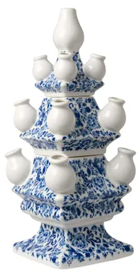 Image de Heinen Delfts Blauw – Vase à tulipes, 3 pièces - Décor floral élégant - Céramique - 40 cm