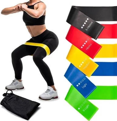 Obrázek produktu pro Sada fitness gum Famanu, 5 kusů - 100% latex, 5 úrovní odporu, 2-18 kg