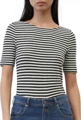 Produktbild von Marc O'Polo Damen T-Shirt U-Boot-Ausschnitt Streifen Slub Garn regular fit