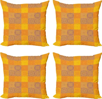 Produktbild von ABAKUHAUS Ethnisch Kissenbezug Set (4 Stück), Oriental Patchwork Fliesen, Moderner Doppelseitiger Digitaldruck, 60 cm x 60 cm, Orange Violett