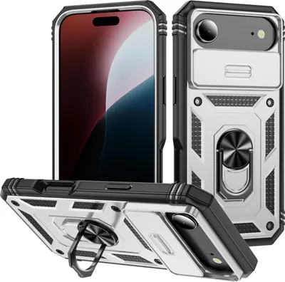 Produktbild von iPhone Air Hülle, Schiebe Kamera Schutz Stoßfest Schutzhülle mit Ringhalterung Ständer für iPhone Air Weiß