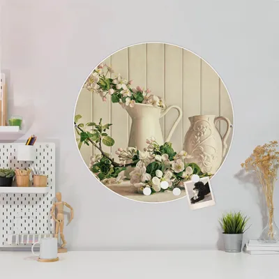 Produktbild von Design Stahlmagnettafel Weiß Rund 47cm Kirschzweige