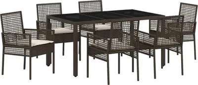 Image de vidaXL Ensemble de jardin 7 pcs brun Poly-Rattan