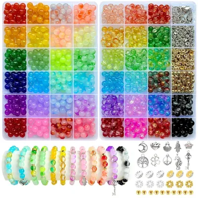Productafbeelding van Glaskralen, 8 mm, kleurrijk, 1200 stuks, 44 kleuren, geschikt voor knutselen en sieraden maken