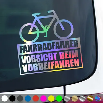Produktbild von PantherPixel Fahrradfahrer Aufkleber Vorsicht Beim Vorbeifahren Sticker Auto Geschenkidee Farbe Oilslick-Hologramm