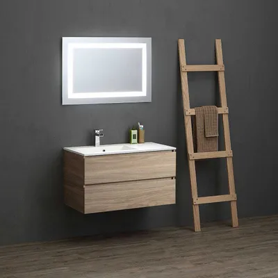 Produktbild von Badmöbelset 90cm in Holzoptik-Eiche mit Waschbecken auf der linken Seite | Valentina