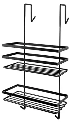 Zdjęcie produktu dla Półka łazienkowa 2 poziomy czarna 25x21,5x49cm wisząca AWD1778