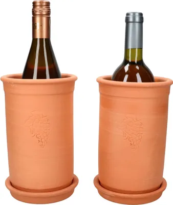 Produktbild von 2er Set Weinkühler + Untersetzer Terrakotta Ø 12.5 cm H 20.5 cm Flaschen-Kühler