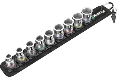 Produktbild von Wera Belt B 1, Steckschlüssel-Satz, 3/8", Metrisch, 9 Kopf/Köpfe, 8,10,12,13,15,16,17,18,19 mm