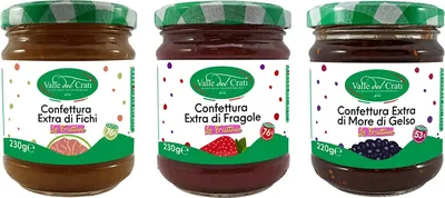 Produktbild von Italienische Marmeladen von Feigen, Erdbeeren, Maulbeeren | Marmelade mit viel Frucht und wenig Zuckerzusatz | 3 Glas mit 200+ g