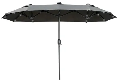 Produktbild von Doppelsonnenschirm, 295 x 219cm, Sonnenschirmmit LED, oval, Gartenschirm windfest, stabil, Marktschirm mit verstellbarem Neigungswinkel fš¹r Terrasse, Pool, Polyester, Stahl, Dunkelgrau