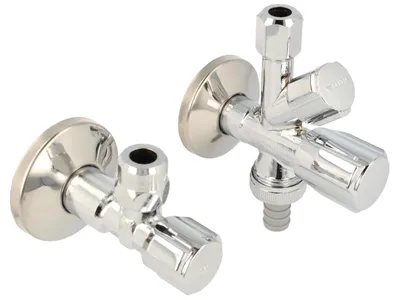 Two chrome-plated angle valves are shown against a white background.