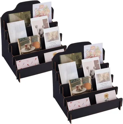 Image de Omgoods - Support en bois pour cartes de vœux, pour 2 cartes - Organisateur noir pour cartes postales
